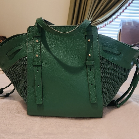 VIOLA CASTELLANI Italian Leather Handbag Tote Green Womens NWT - Picture 6 of 15